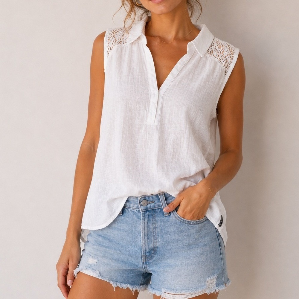 Blanc Du Nil Anthropologie Eyelet Lace Blouse Coastal Italian Preppy Vacation